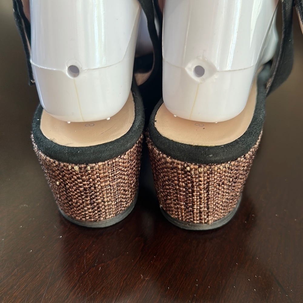 Aquatalia Platform Wedge Sandal Black Suede Woven Heel Sz 8 Quiet Luxury Classic - Picture 5 of 11